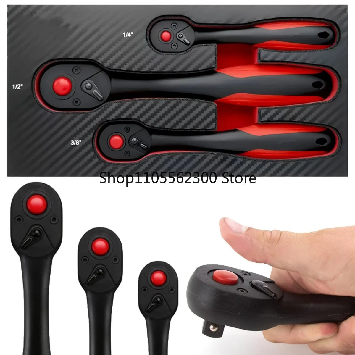 3-Piece Heavy-Duty Ratchet Wrench Set - 72-Tooth Quick-Release Telescopic Sockets for Mechanics