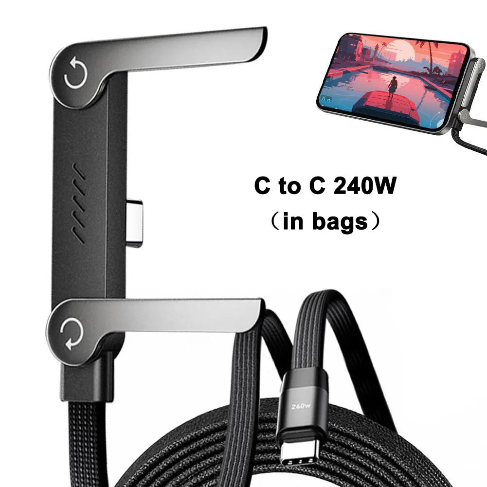 Foldable Charging Cable - 240W Fast Charging Cable with Integrated Phone Stand
