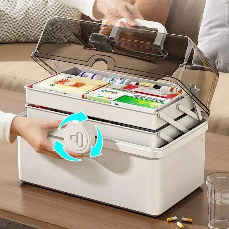 White Large Capacity Medicine Box – Multi-Layer Storage Organizer for Home Medicine Management