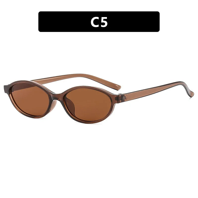 Retro Oval Frame Sunglasses - Trendy Small Cat Eye Punk Style UV Protection Shades