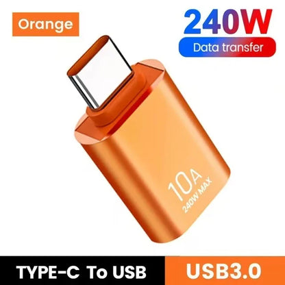 USB to Type-C Adapter — 10A OTG USB 3.0 Male to Female Converter for Fast Charging & Data Transfer, Compatible with MacBook, iPhone, Samsung