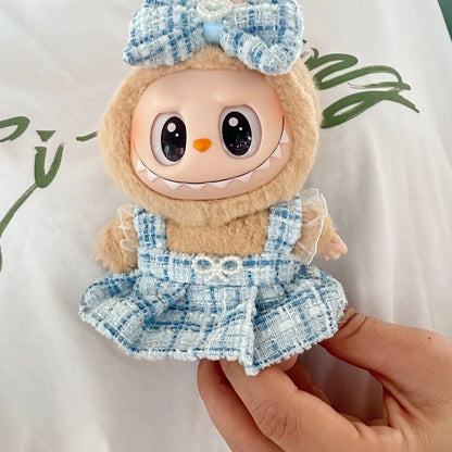 Labubu Sitting Party Series - Classic Grid Dress with Small Fragrance, v1 & v2 Doll Clothes, Kid Gift
