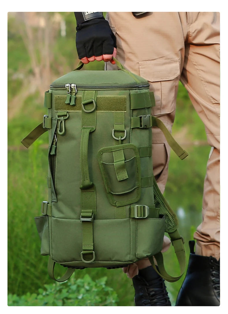 Tactical Fishing Backpack – Multifunctional Tackle Bag with Rod Holders, Molle Storage for Fishing, Camping & Hiking