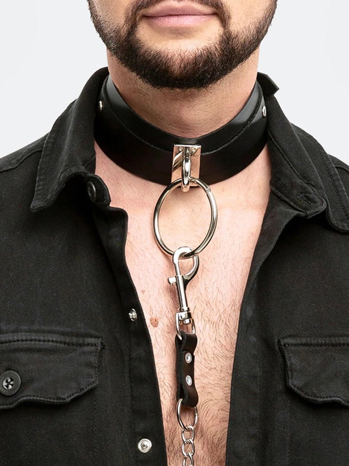Men's Gothic Leather Collar – Adjustable Punk Chain Neck Accessory with Traction Rope