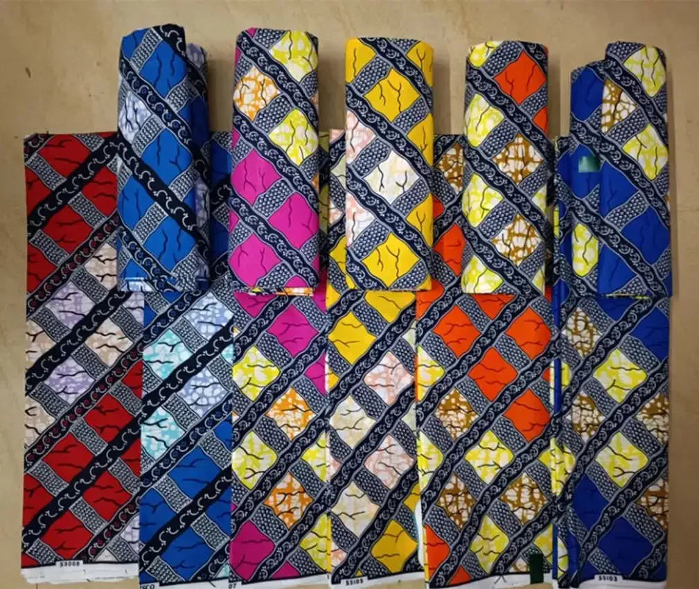 African Wax Print Fabric 6 Yards - Ghana Kente Design Ankara Kitenge Pagne