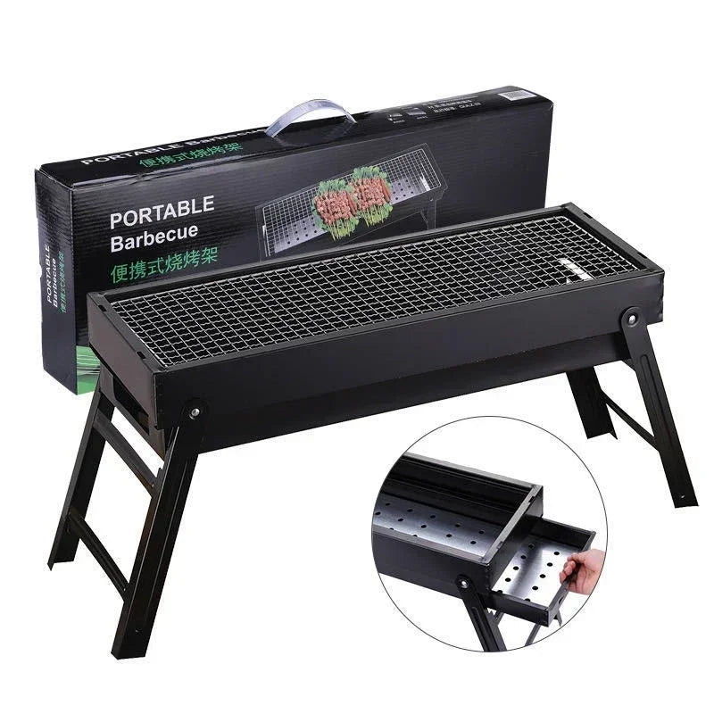 Large BBQ Barbecue Grill – Folding Portable Charcoal Burner for Outdoor Camping and Picnic, Foldable Charcoal Barbecue Oven