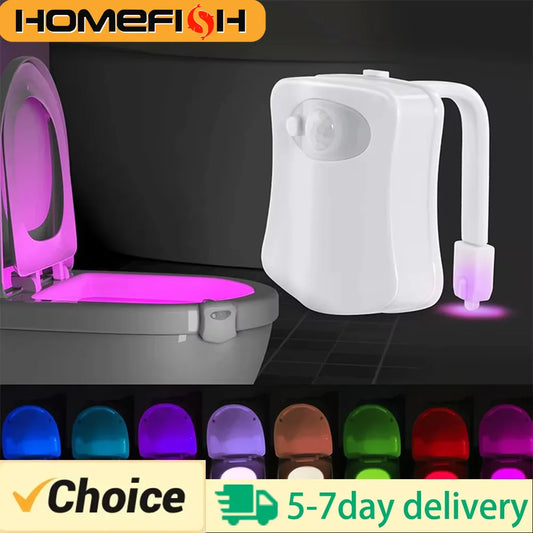 HOMEFISH Wireless Motion Sensor LED Night Light – RGB 8-Color Bathroom & Toilet Lamp for Ambient Lighting