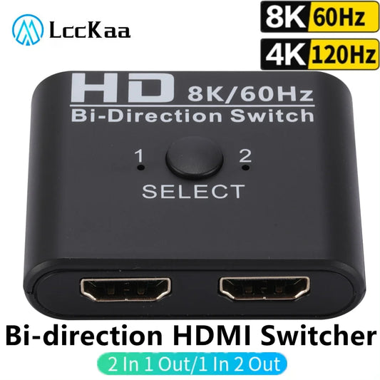 8K 60Hz HDMI Switch - 4K 120Hz Bi-Directional 2-Port HDMI Splitter for Laptop, PC, Xbox, PS3/4, TV, Monitor, Projector