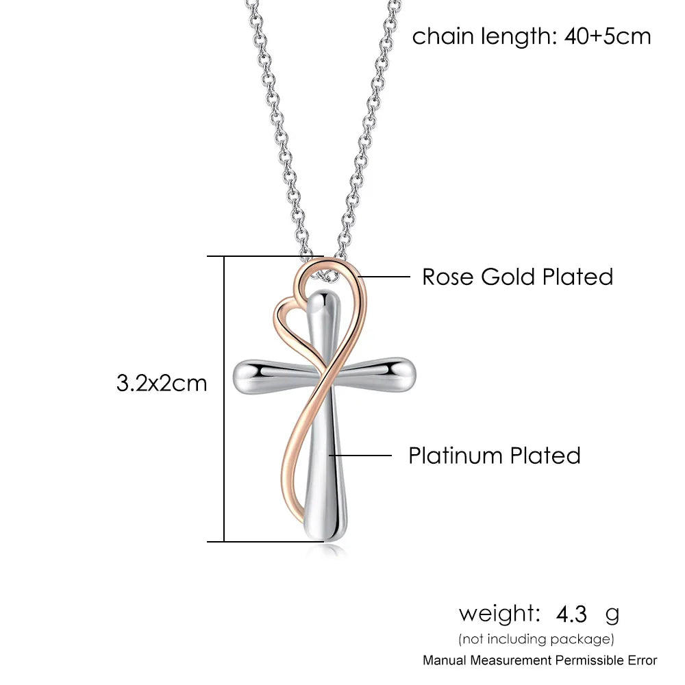 Heart Cross Pendant Necklace for Women – Double Color Aesthetic Choker Chain with Cross Design, Stainless Steel Christmas Gift Jewelry N231