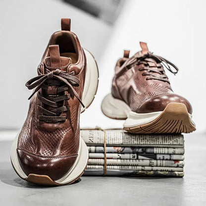 British Style Men's Leather Casual Shoes - Lightweight Retro Outdoor Sneakers for Winter & Everyday Wear
