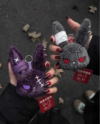 Gothic Bunny Plush Keychain - Kawaii Rabbit Bag Charm Bandage Design Pendant Car Ornament Gift