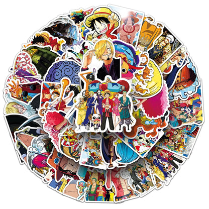 50PCS One Piece Luffy Anime Stickers – Waterproof Cartoon Decal Pack for Notebooks, Phones, Motorcycles & Skateboards