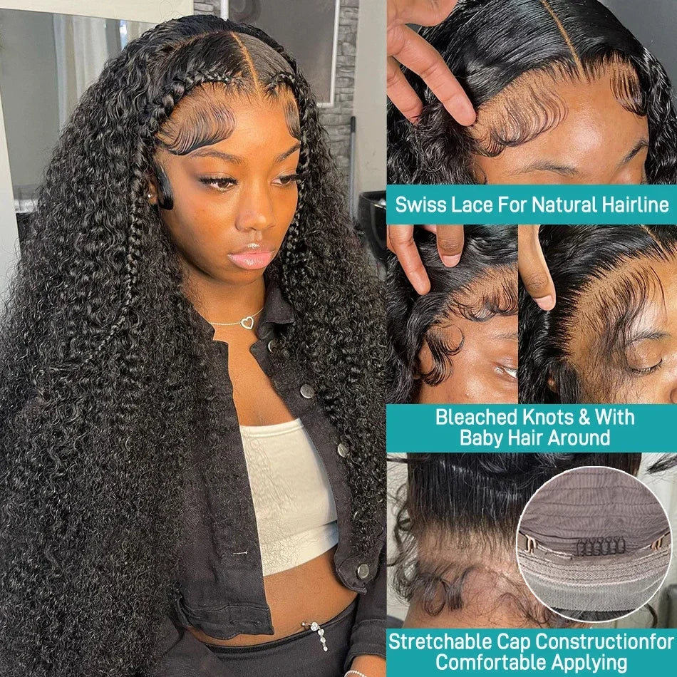 HD Lace Front Wig 13x6 – 40 Inch Deep Wave Human Hair Wig, Pre-Plucked Curly Brazilian Water Wave Lace Frontal Wig