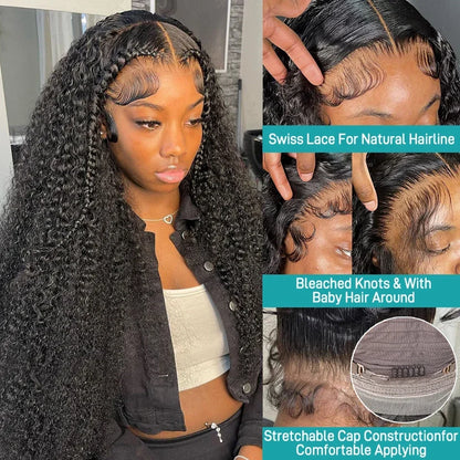 HD Lace Front Wig 13x6 – 40 Inch Deep Wave Human Hair Wig, Pre-Plucked Curly Brazilian Water Wave Lace Frontal Wig