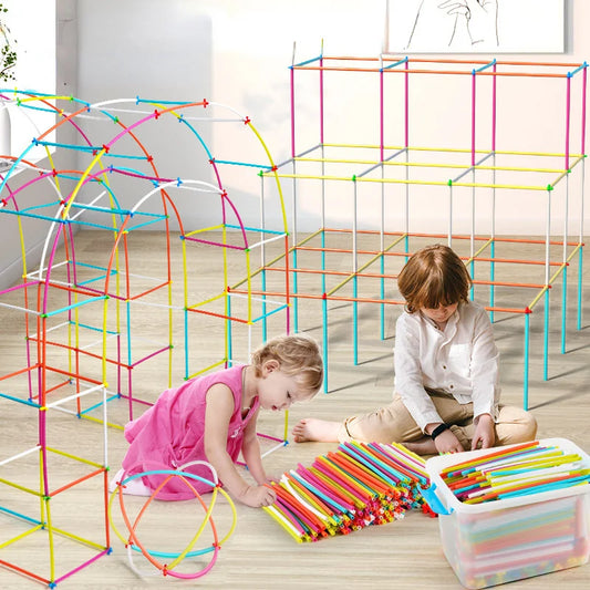 Straw Builder Construction Toy Set - Interlocking Plastic Tube Building Blocks for Kids Engineering & Creative Play