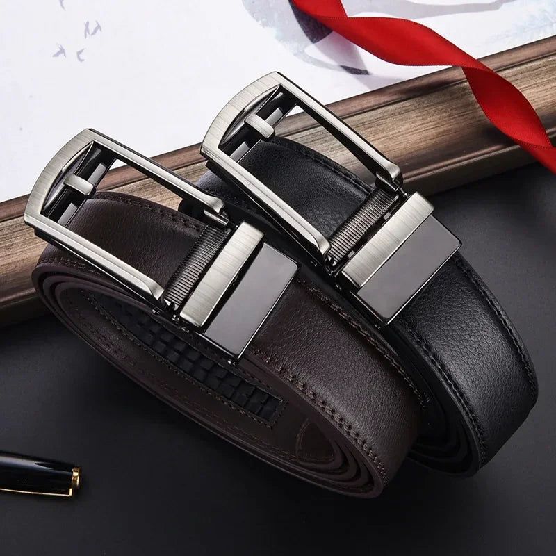 Men’s Luxury Click Belt – Genuine Leather Automatic Alloy Buckle for Business & Jeans