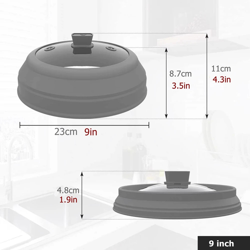 10.5-Inch Glass Microwave Splatter Cover with Foldable Silicone Splash Guard - Food Plate Cover