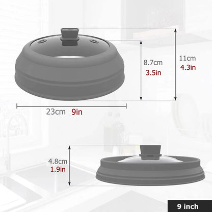 10.5-Inch Glass Microwave Splatter Cover with Foldable Silicone Splash Guard - Food Plate Cover
