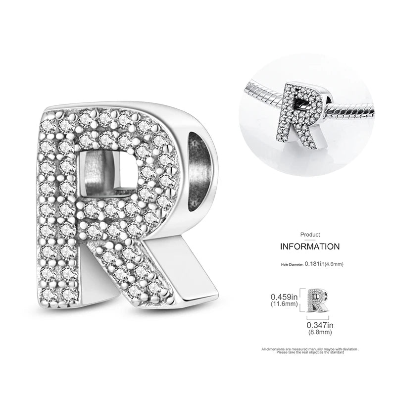 26 A-Z Alphabet Beads 925 Silver LOVE Letter Charms for 3mm Bracelets - CZ Zircon DIY Jewelry Gift
