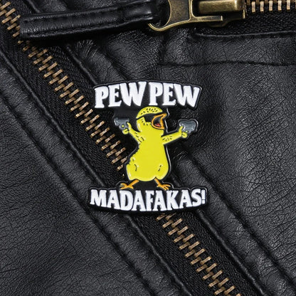 Pew Pew Madafakas Yellow Chick Enamel Pin – Cool Cartoon Brooch for Clothes, Backpacks & Lapels