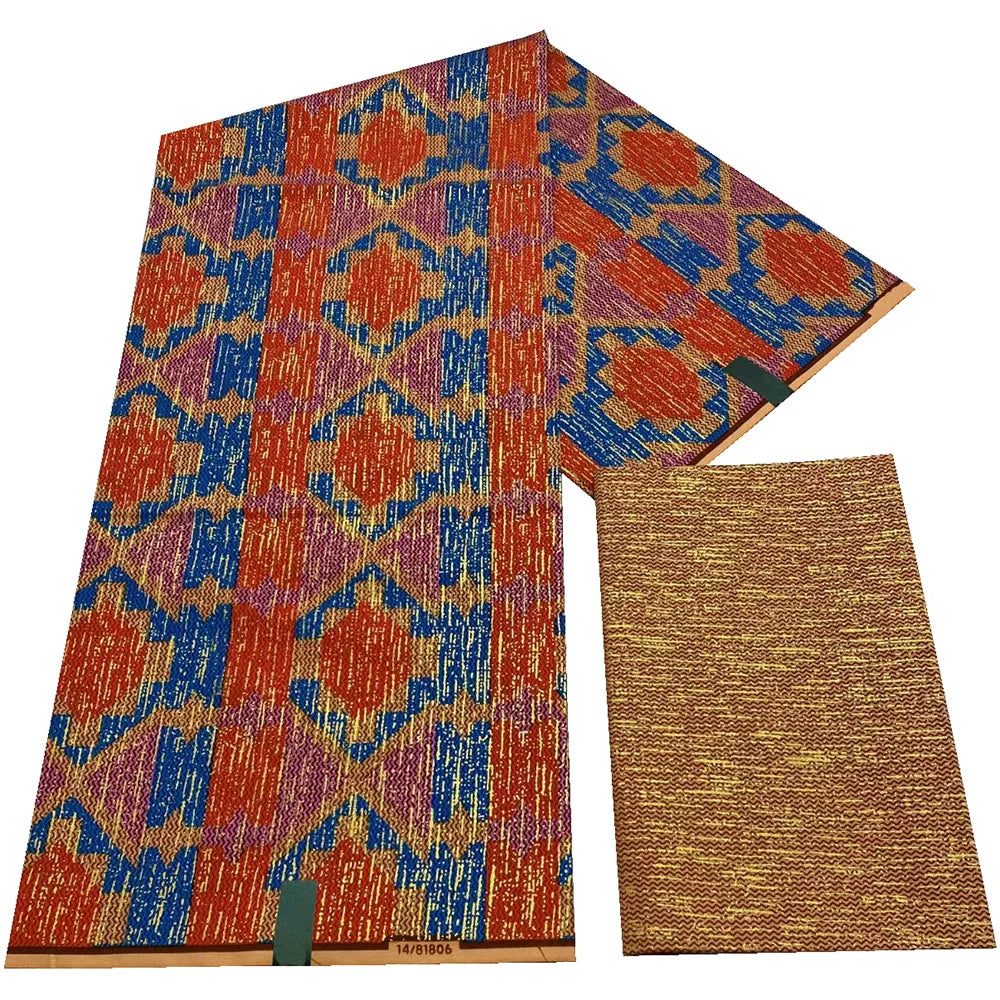 Kente Golden Wax Cotton Fabric - African Dutch Nigerian Ankara Batik Party Dress Fabric 2+4 Yards