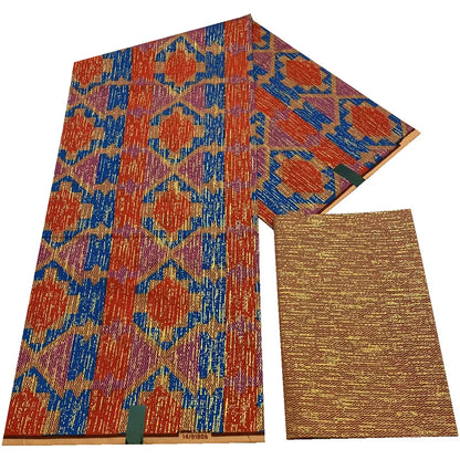 Kente Golden Wax Cotton Fabric - African Dutch Nigerian Ankara Batik Party Dress Fabric 2+4 Yards