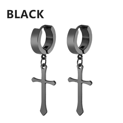 Stainless Steel Cross Star Dangle Earrings - Punk Gothic Hoop Huggie Jewelry for Men & Women
