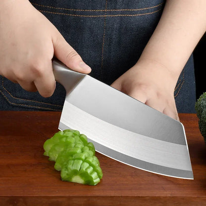 Stainless Steel Cleaver Kitchen Knife – Wooden Handle Utility Knife for Slicing Fish, Vegetables & Meat