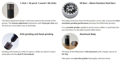 KINGrinder K4/K6 Manual Coffee Grinder — Portable 420 Stainless Steel Mill with 48mm Titanium-Plated Burr