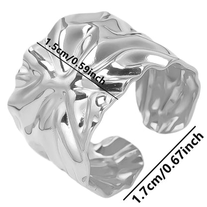 Stainless Steel Chunky Open Ring — Textured Vintage Lava Design for Men & Women