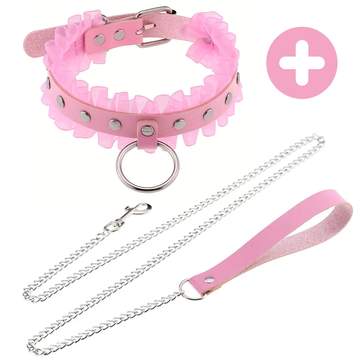 Pink Gothic Punk Collar Necklace - Cute Adjustable Couple Role-Play Choker with Matching Lanyard, Gift for Her