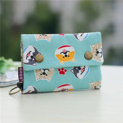 Women’s Canvas Cartoon Card Wallet – Foldable Key Organizer & Coin Purse, Small Pouch Money Bag for Girls 2024