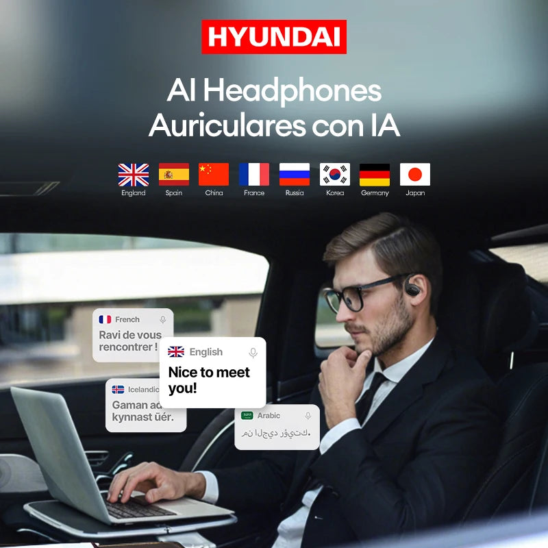 Choice HYUNDAI Openair5 AI Bluetooth Translation Earphones – Hanging Ear Type, 100+ Languages, Intelligent Meeting Earphone Gift