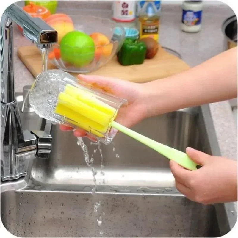 3pcs Cup & Bottle Cleaning Brushes — Sponge & Brush Set for Glass, Wine, Coffee & Tea Cups, Kitchen Cleaning Tool