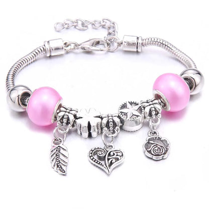 Pink Charm Bangle - Butterfly Snake Chain Bracelet with Beads and Lobster Clasp for Women