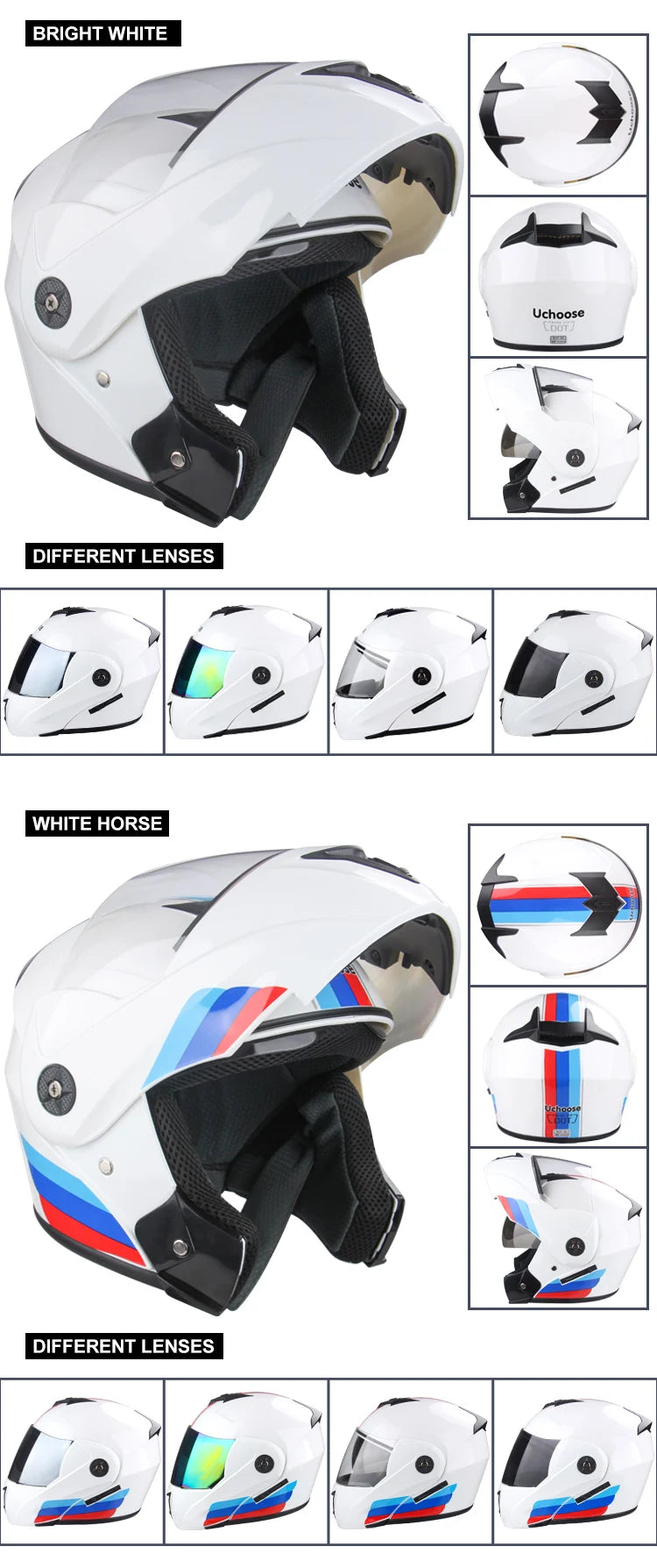 New Full Face Motorcycle Helmet – Racing Helmet with Double Sun Visor & Flip-Up Double Lens for Men & Women, DOT Certified