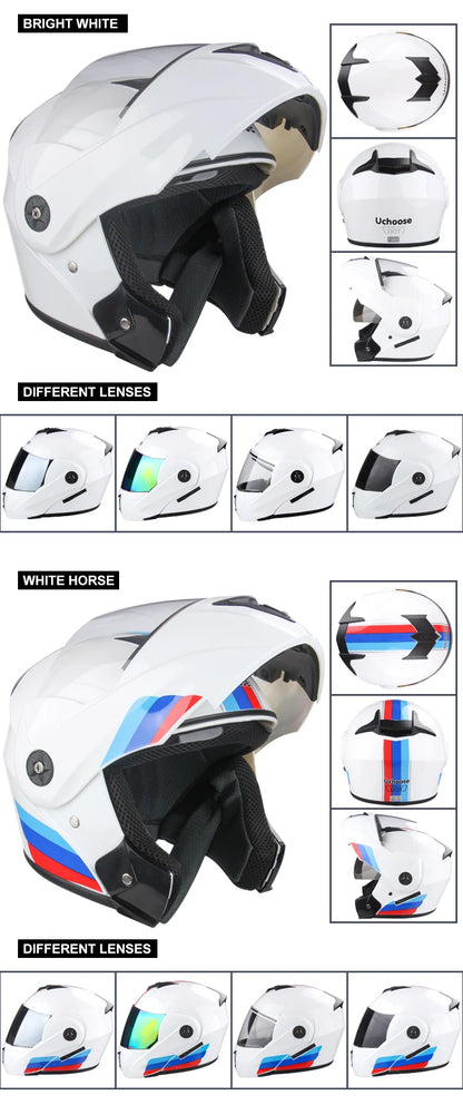 New Full Face Motorcycle Helmet – Racing Helmet with Double Sun Visor & Flip-Up Double Lens for Men & Women, DOT Certified