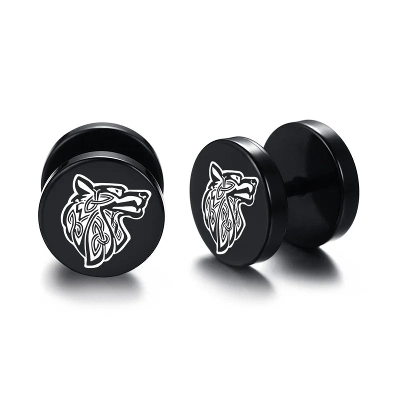 Vnox Men's Viking Black Stud Earrings - Vegvisir & Norse Valknut, Cool Punk Stainless Steel Set