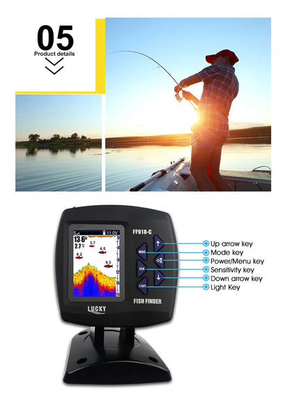 LUCKY FF918-CWLS Wireless Fish Finder – 980 ft Range, 45° Operating Range for Fishing Boats