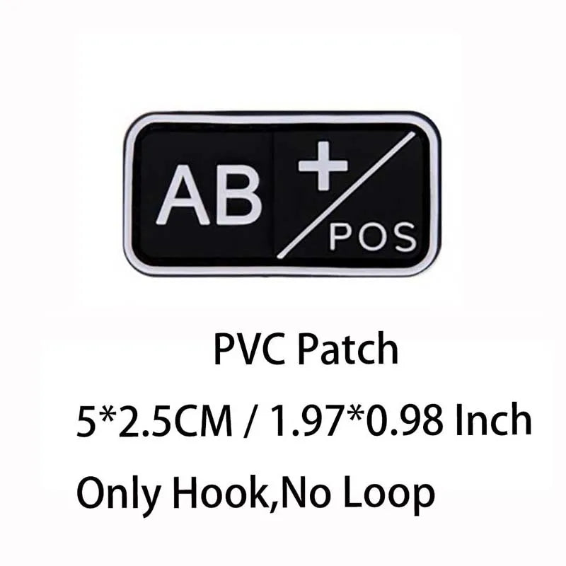 PVC Blood Type Hook Patch - A B AB O Positive Negative Military Tactical Badge for Backpack & Outdoor Gear