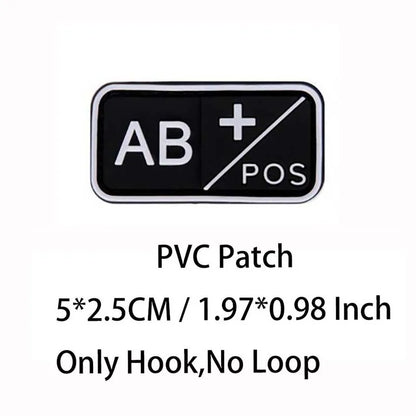 PVC Blood Type Hook Patch - A B AB O Positive Negative Military Tactical Badge for Backpack & Outdoor Gear