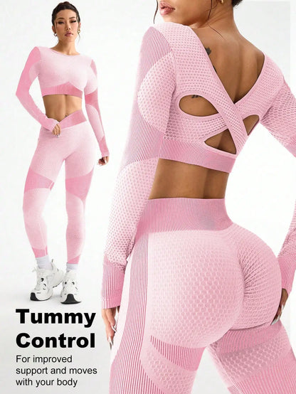 2PCS Women’s Seamless Yoga & Fitness Set – Breathable Tight Running Sports Outfit