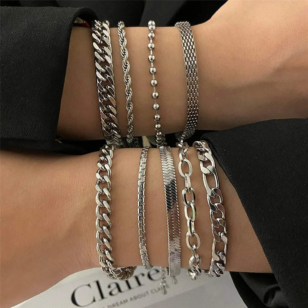 316L Stainless Steel Cuban Chain Bracelet | Figaro Vintage Metal | Viking & Kpop Style | Luxury Jewelry Gift for Men & Women