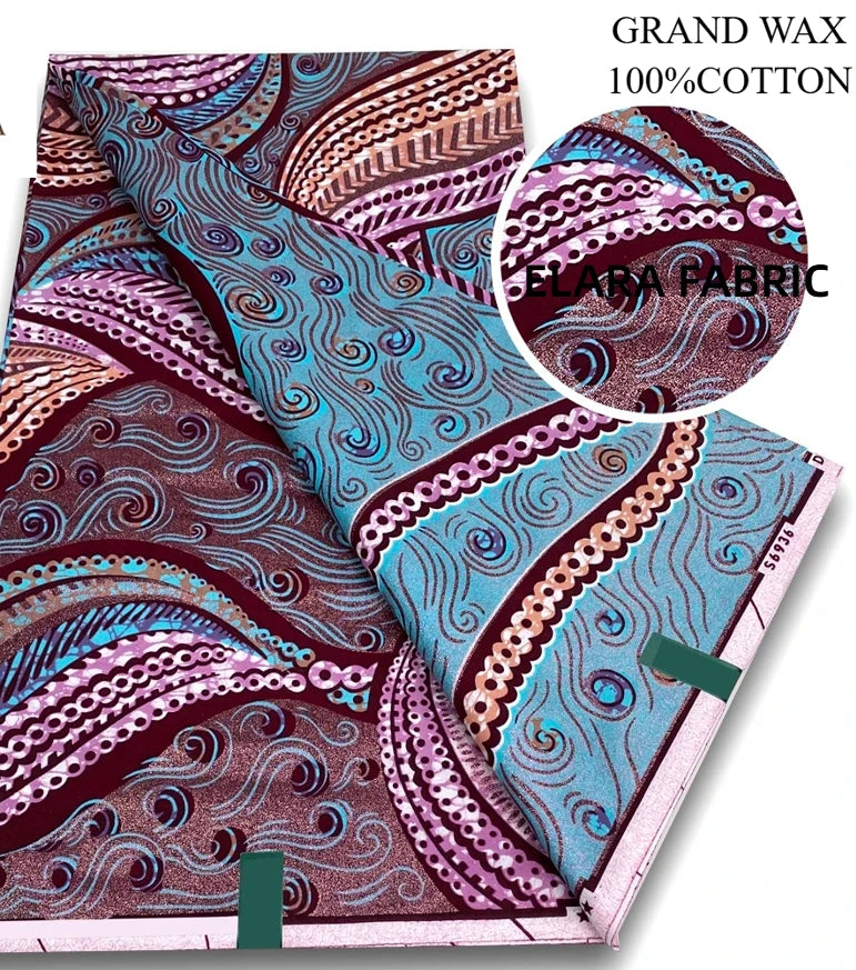 African Golden Glitter Wax Fabric - Soft Cotton Ankara Batik Print Material for Uniforms