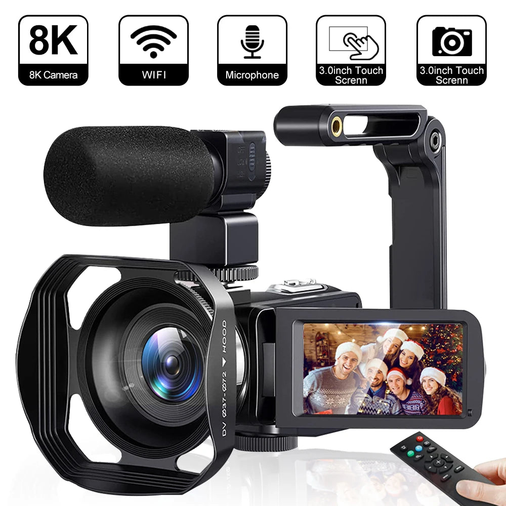 8K Digital Video Camera – 64MP Professional Recorder with 18X Digital Zoom, 3-Inch LCD Touch Screen Camcorder