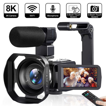 8K Digital Video Camera – 64MP Professional Recorder with 18X Digital Zoom, 3-Inch LCD Touch Screen Camcorder