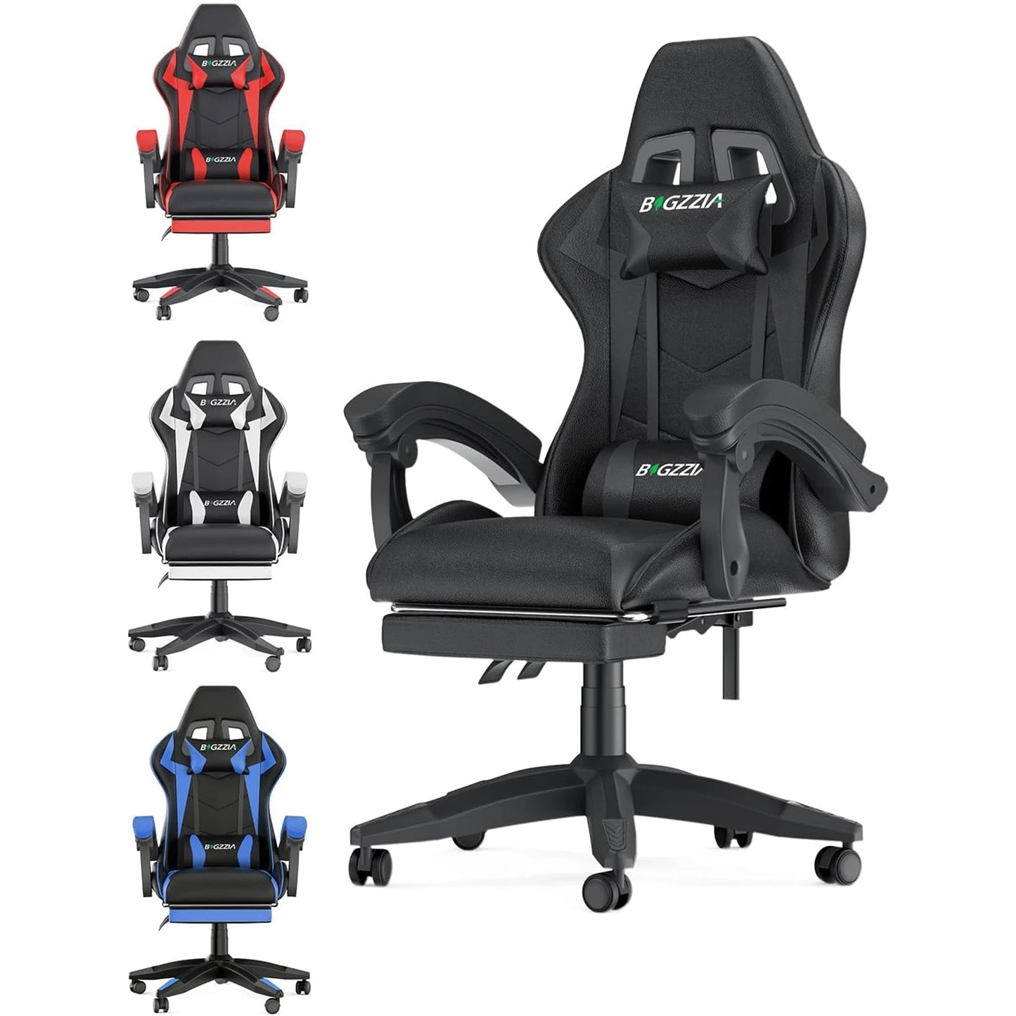 Gaming Chair with Footrest – Ergonomic Gamer Chair with Lumbar Cushion, Headrest, and Height Adjustable for Computer