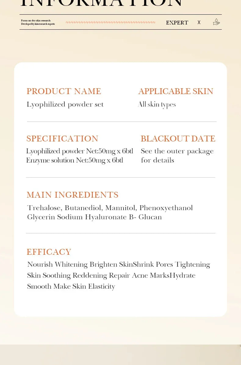 BIOAQUA Oligopeptide Face Skin Repair Set - Freeze-Dried Powder for Sensitive Skin, Moisturizing and Smoothing with Hyaluronic Acid Essence