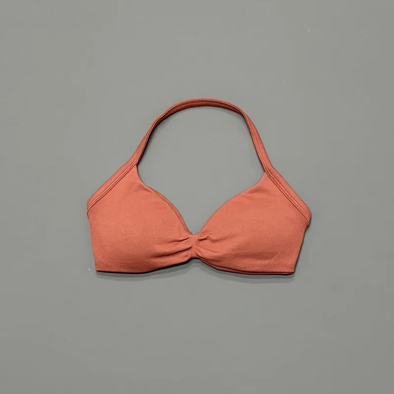 Histello Women’s Strappy Sports Bra - Seamless High-Support Yoga, Running and Workout Halter Top