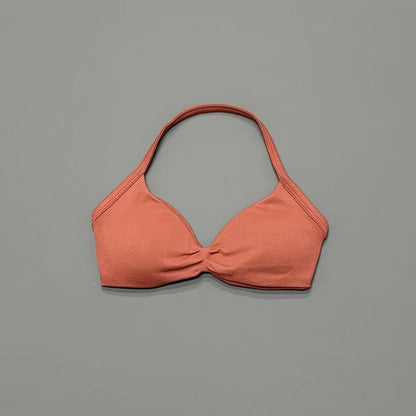 Histello Women’s Strappy Sports Bra - Seamless High-Support Yoga, Running and Workout Halter Top